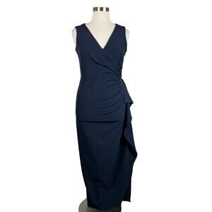 Vince Camuto Women's Formal Dress Size 14 Blue Side Slit Sleeveless Evening Gown